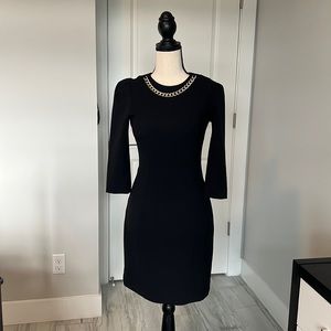 H&M Black Mini Dress with Gold Chain Detail, Size 4